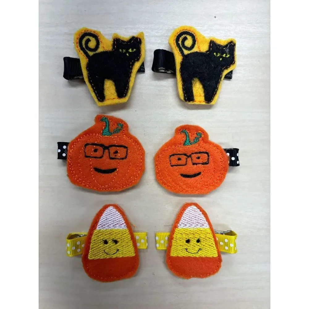 Girls Fall Autumn Hair Clips Handmade‎ Halloween Felt Barrettes Embroidered Cute